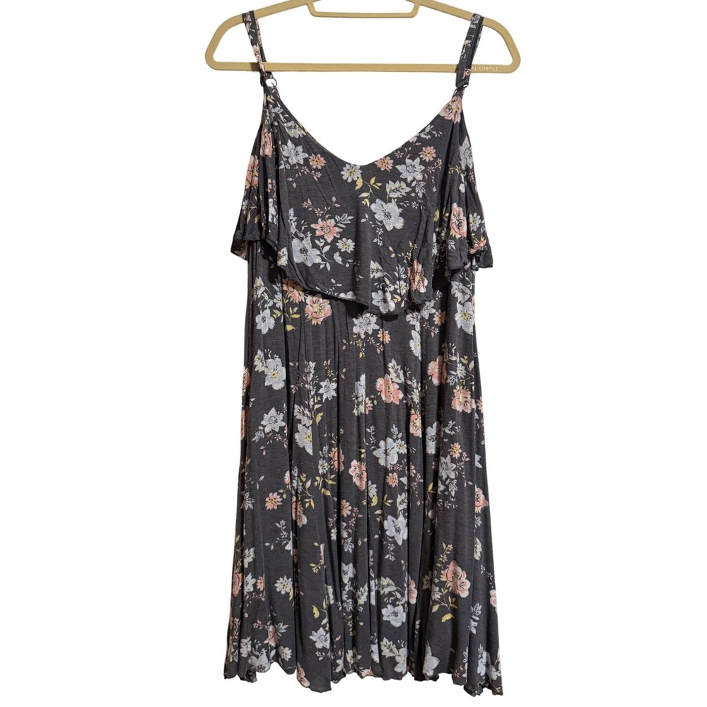 Torrid Grey Floral Ruffle Cami Dress Plus Size 1 Summer Boho Sleeveless